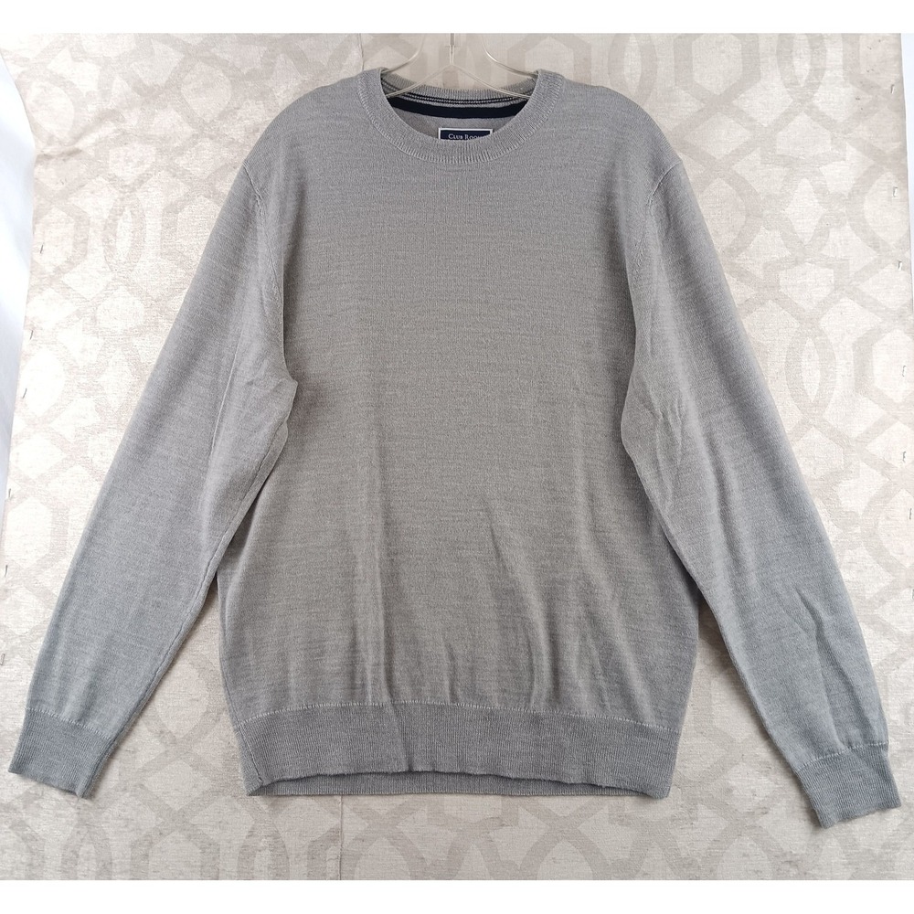 Club Room Mens Gray Crew Neck Sweater Merino Wool Blend Size M